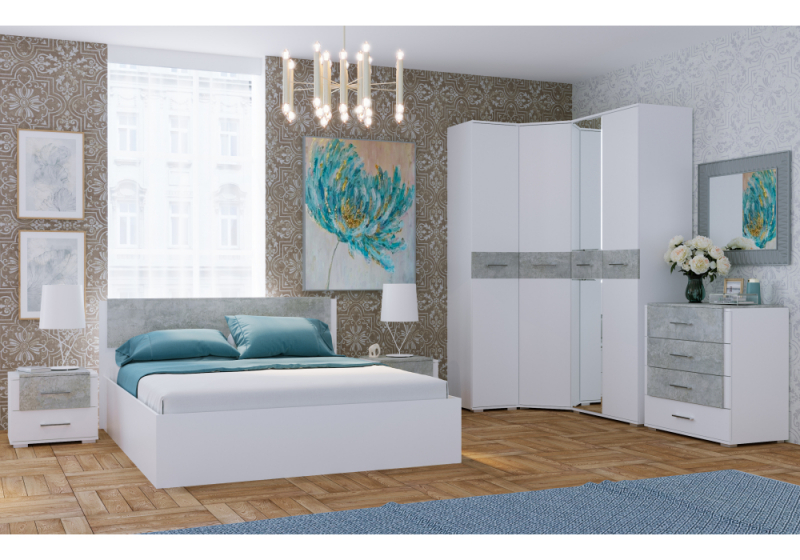 Кровать Теплиса 140x200 белый / бетон светлый