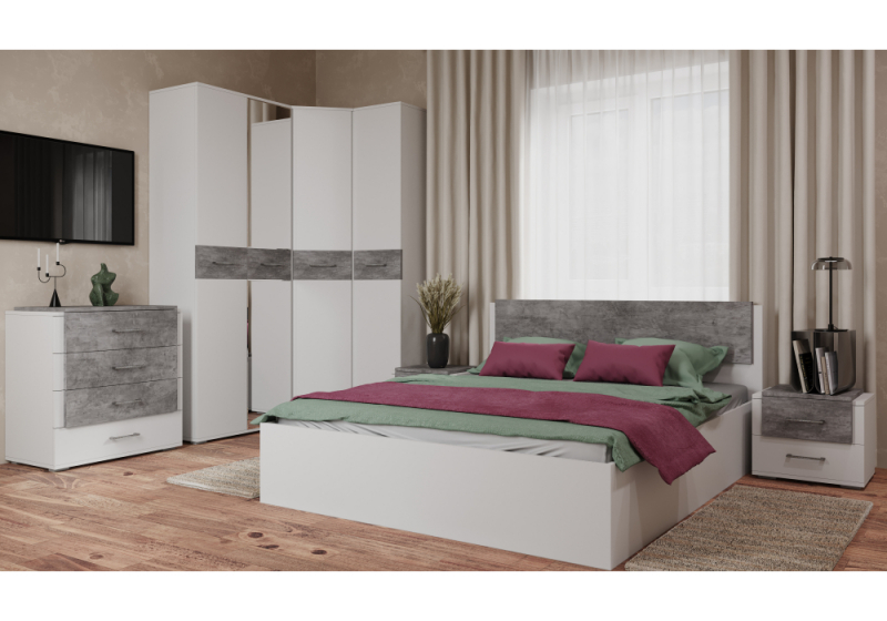 Кровать Теплиса 140x200 белый / бетон светлый
